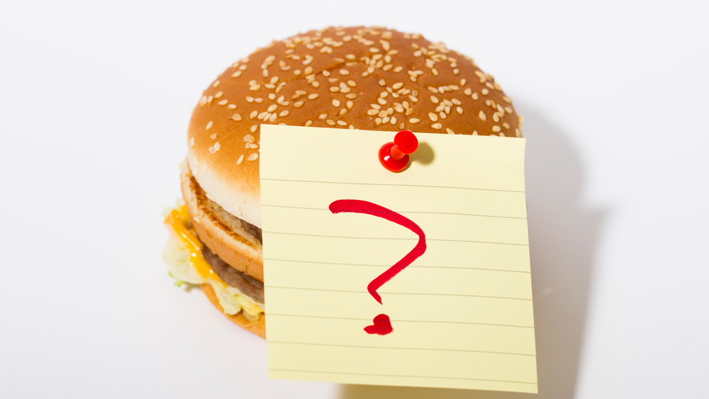 A hamburger with a question mark 