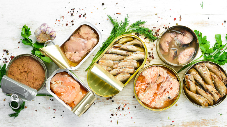 Variety of canned meats