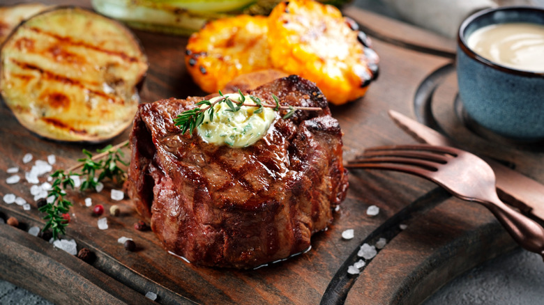 Seared steak with compound butter