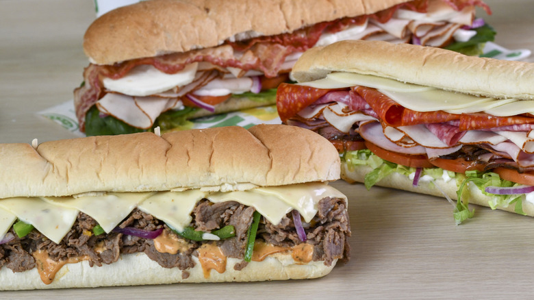 Subway sandwiches on table
