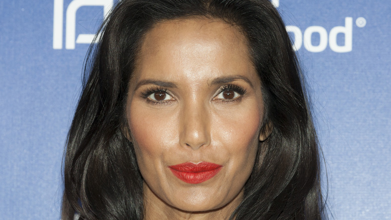 Padma Lakshmi wearing red lipstick