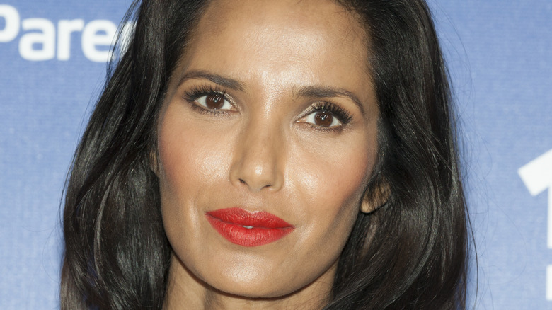 Padma Lakshmi wears red lipstick