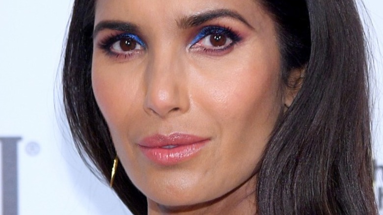 Padma Lakshmi with blue eyeshadow and slight smile