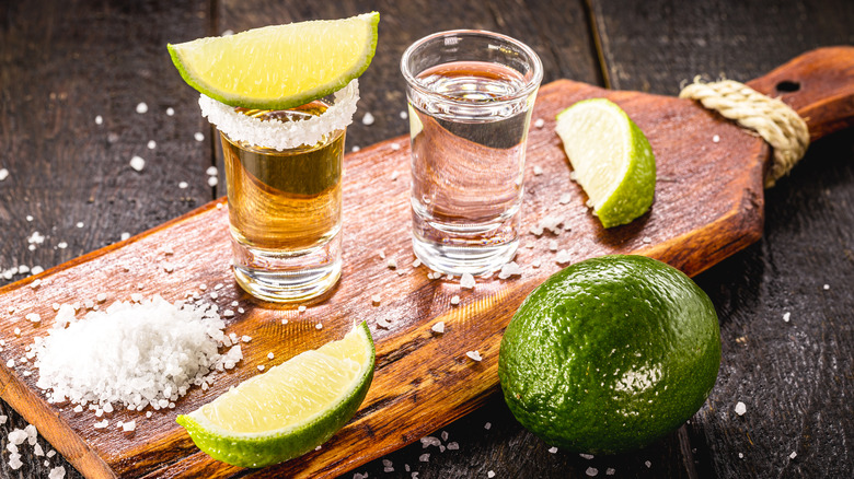 shots of tequila with salt and lime