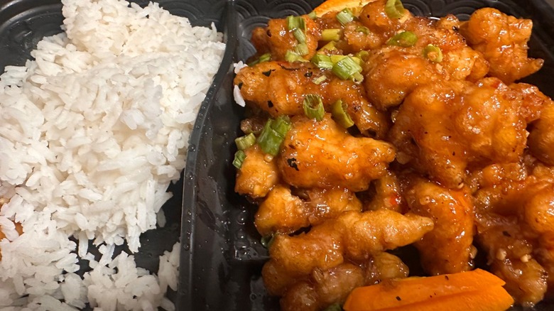 PF Chang's orange chicken and white rice