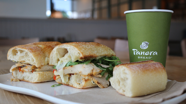 Panera Bread sandwich and drink