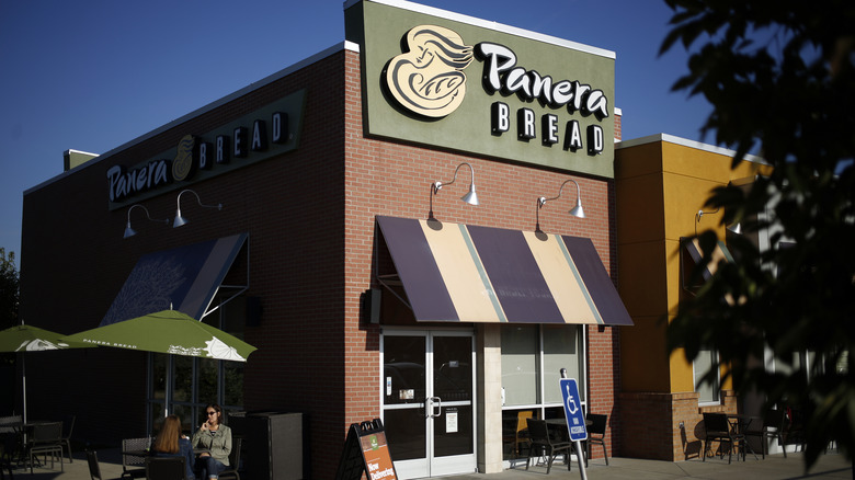 Customers sitting outside Panera