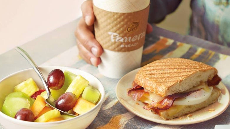 Panera Bread coffee and sandwich
