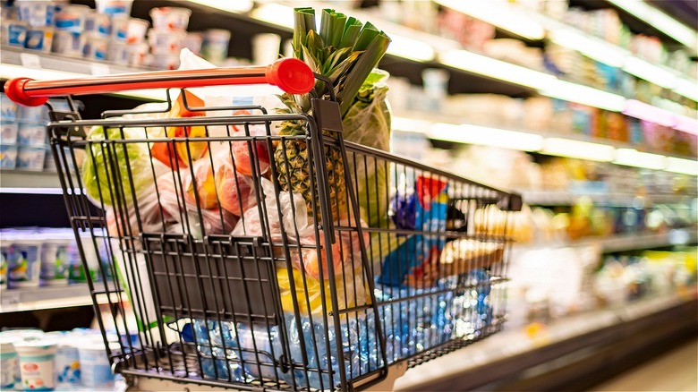 shopping cart full of groceries