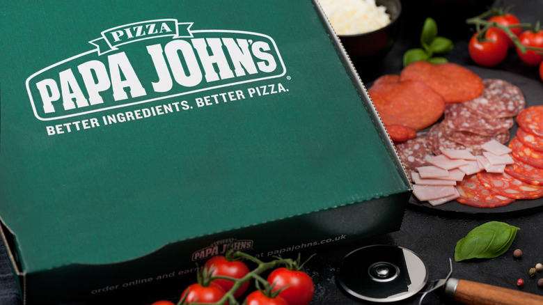 A pizza box from Papa John's