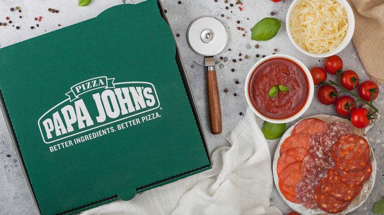 Papa Johns pizza box and ingredients