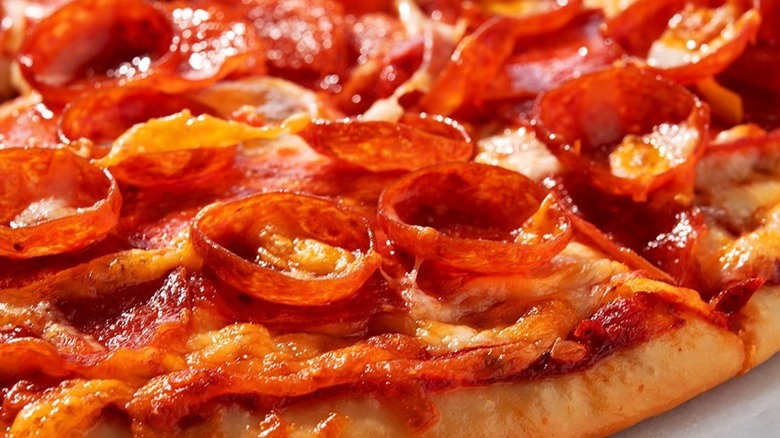 A close-up of Papa Murphy's pepperoni pizza