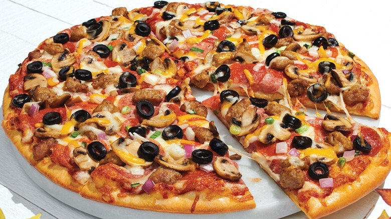Papa Murphy's pizza with meat and veggies