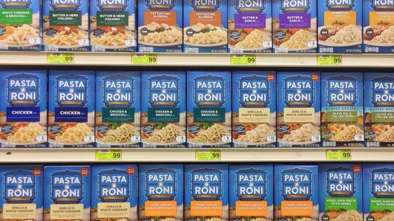 row of pasta roni boxes