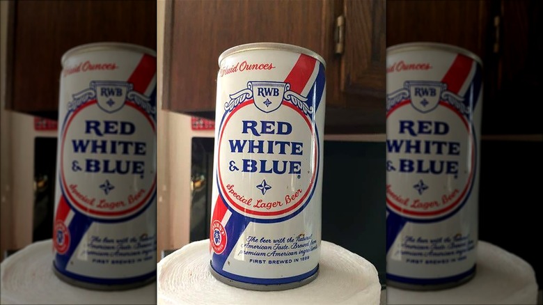A can of Red White & Blue beer.
