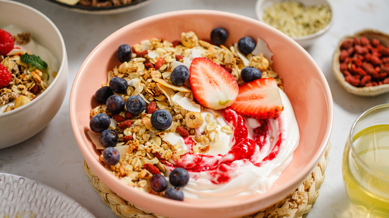 Bowl of grains, berries, and yogurt