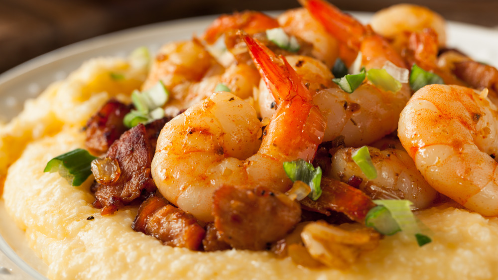 Shrimp on a bed of creamy grits