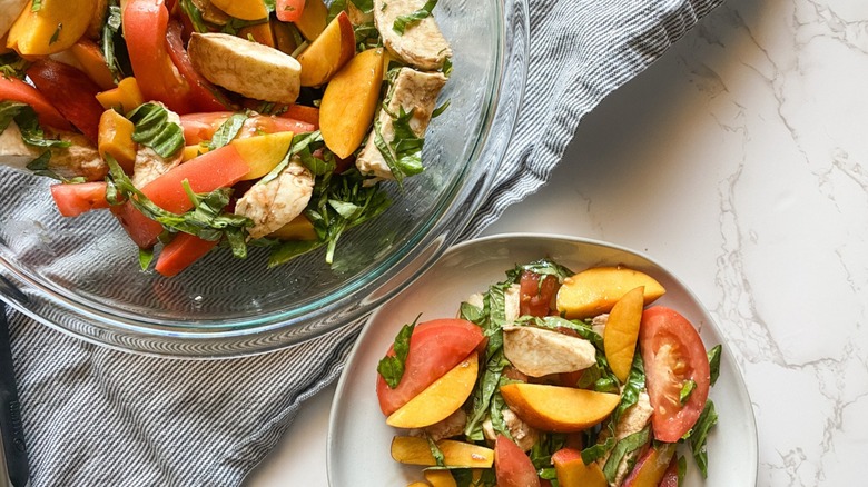 bowls of peach Caprese salad