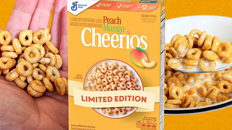 peach mango cheerios box composite image