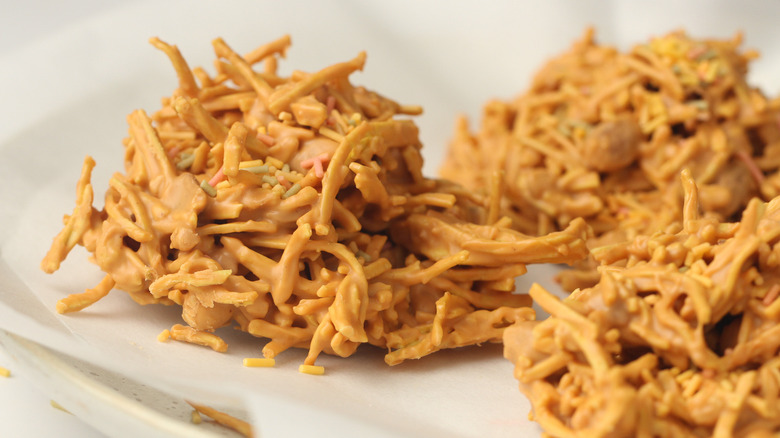 peanut butter haystacks with sprinkles