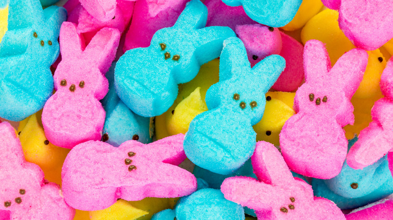 A pile of multicolored Peeps