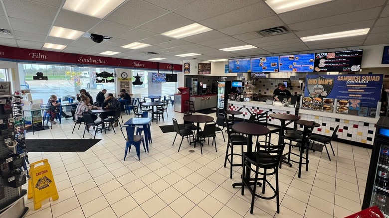 restaurant tables in a gas station