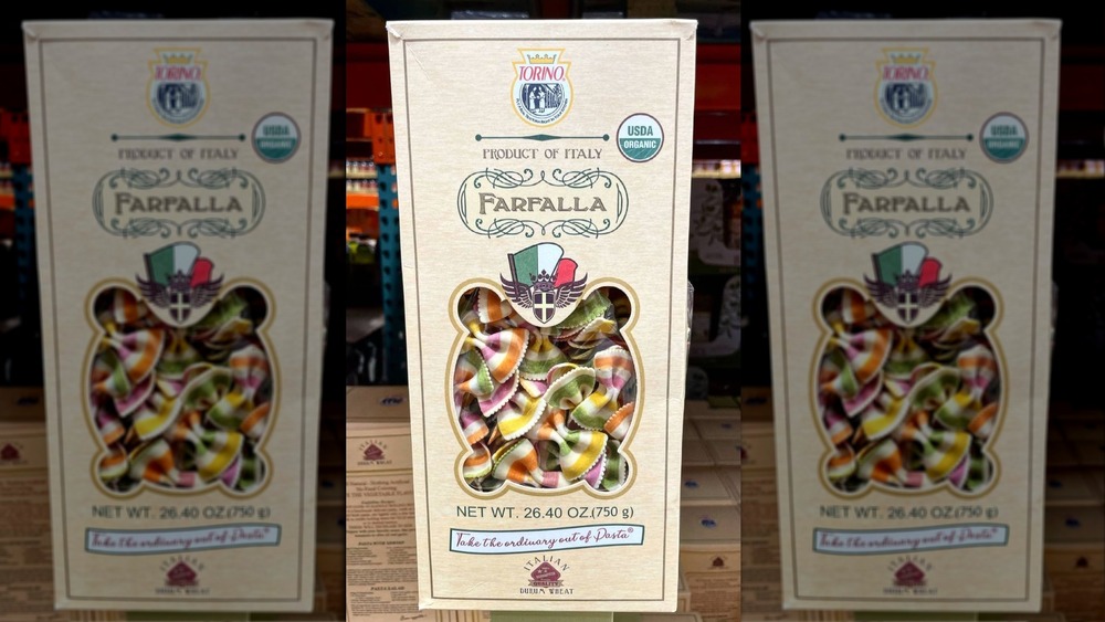 A box of Costco farfalle pasta