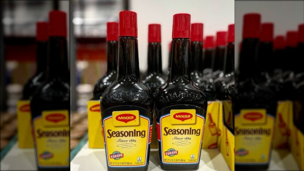 Maggi's Seasoning bottles on Costco shelf