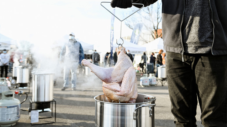 Deep frying turkeys outdoor event