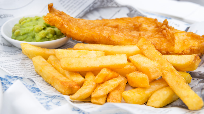 Traditional fish and chips with steak fries 