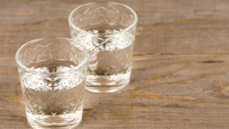 Pepperment schnapps in shot glasses