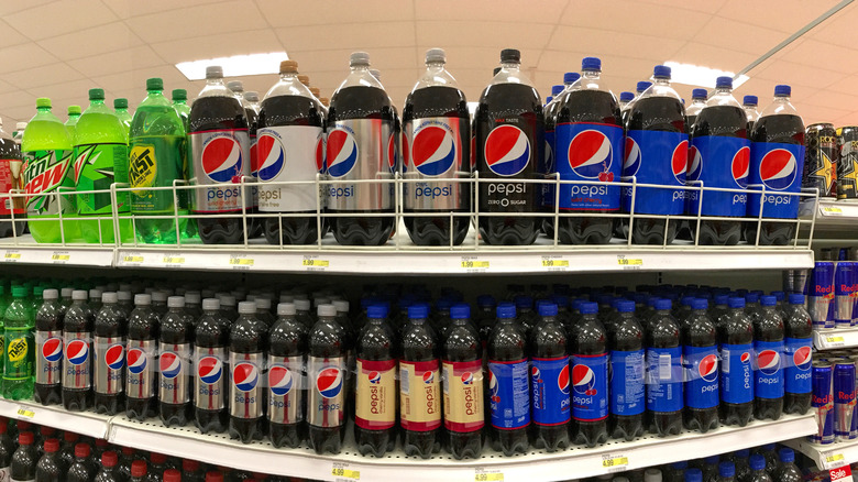 Pepsi bottles on store shelves