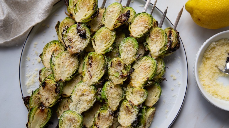 grilled skewered lemon parmesan brussels sprouts