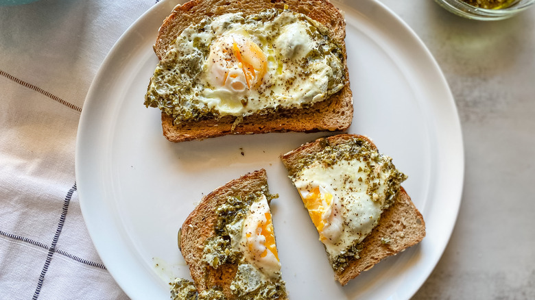 pesto eggs on a plate 