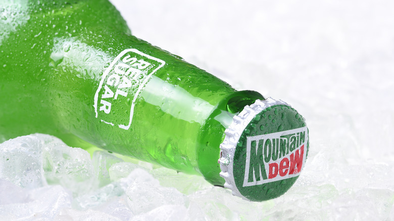 Green Mountain Dew bottle on ice
