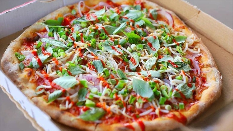 pizza with pho toppings and sriracha