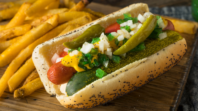 Hot dog and pickles