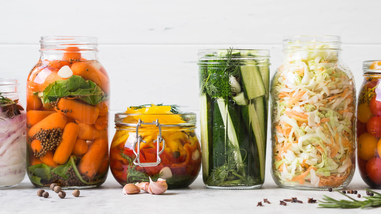 Jars of pickled vegetables