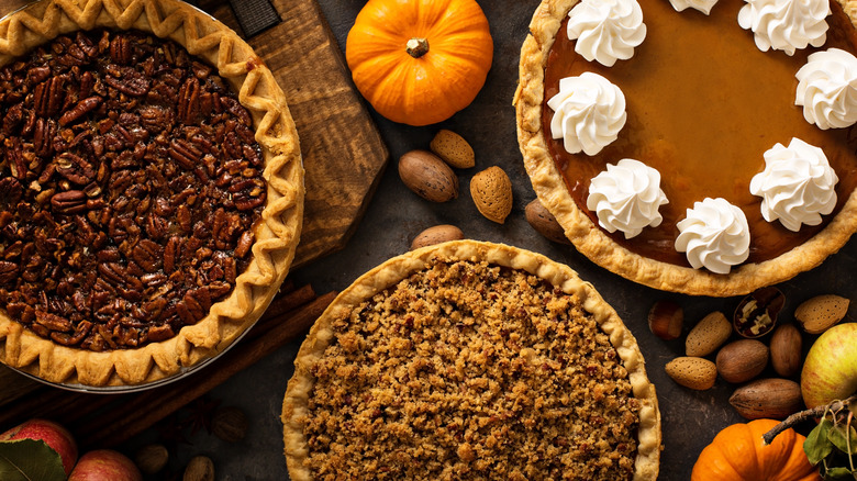 pumpkin, pecan, and apple pies