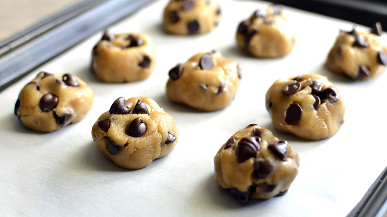 cookie dough balls on pan