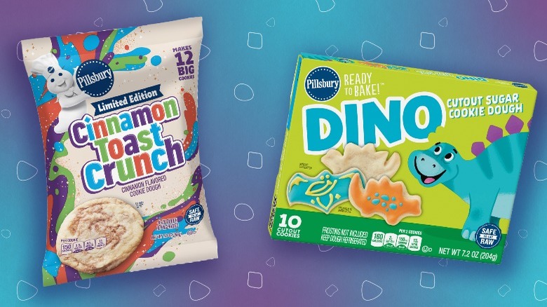 Pillsbury's Cinnamon Toast Crunch and Dino Cutout Cookie Dough.