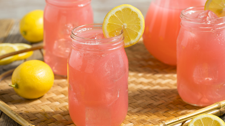 glass jars of pink lemonade