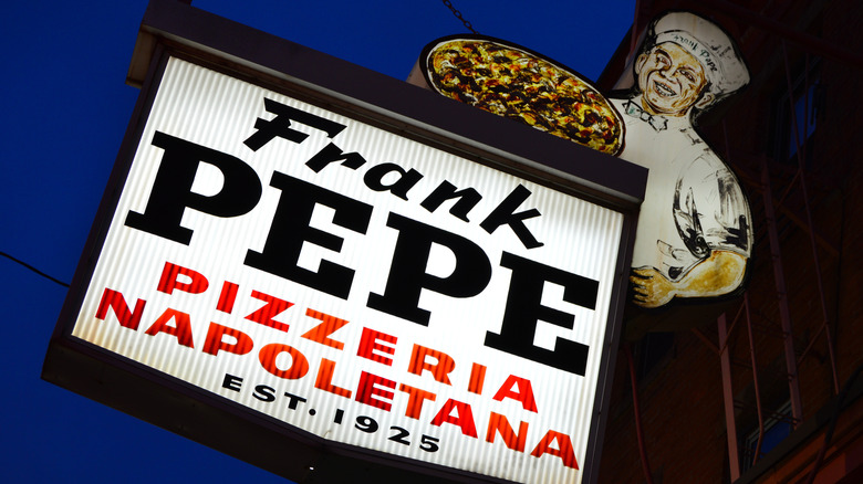 Lighted signage of Frank Pepe Pizzeria Napolitana