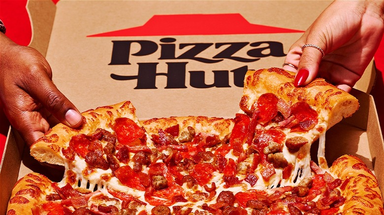 Pizza Hut meat pizza slices