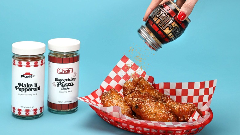 Pizza Hut seasonings, shaker, and wings