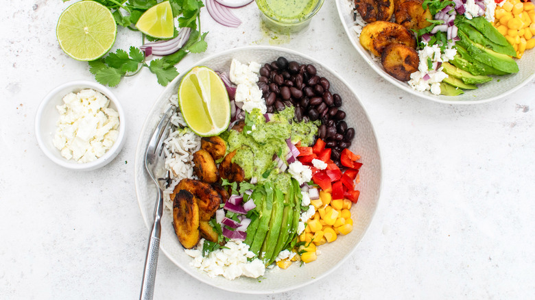 plantain and wild rice salad with dressing