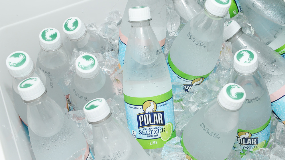 A cooler of Polar Seltzer bottles