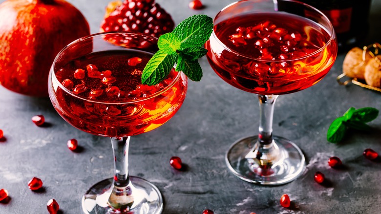 Champagne with pomegranate seeds