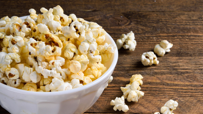 Popcorn in a white bowl