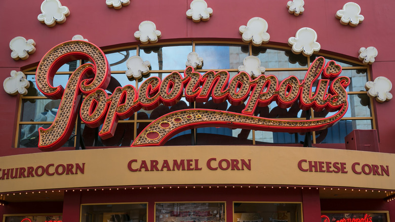 Popcornopolis sign with fake popcorn